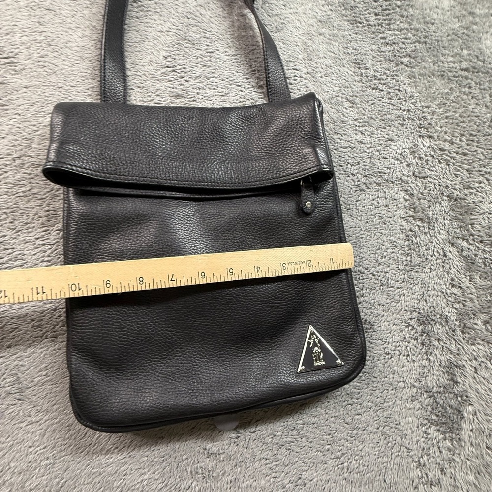 Fly London Black Leather Crossbody Bag Fold Over Flap Zip Close Triangular Logo - Picture 7 of 8